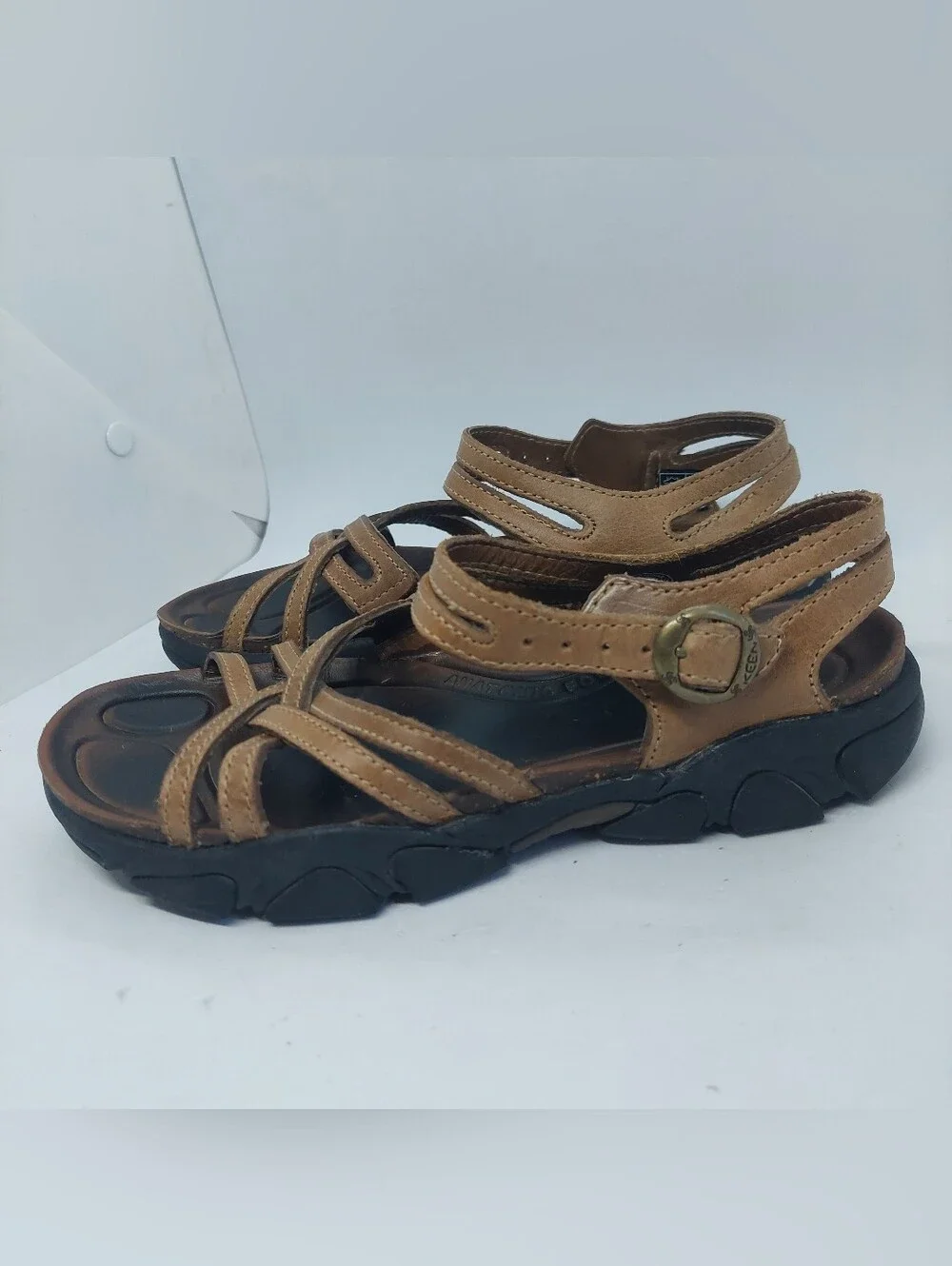 Keen Naples Brown Tan Leather Sandals Strappy Fisherman Womens Size 6.5